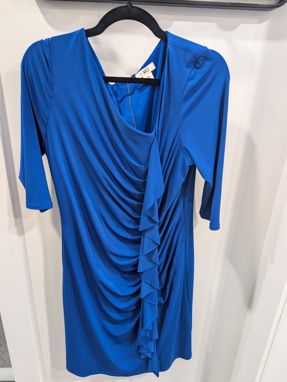 Cato Royal Blue Draped Ruffle Midi Dress
